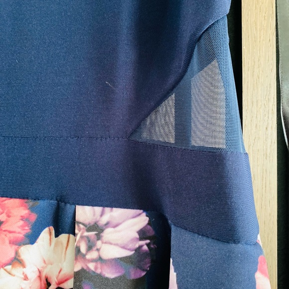 Made in USA X by Xscape Womens Petites Floral Hi-Low Evening Dress Navy 14P - Picture 6 of 8